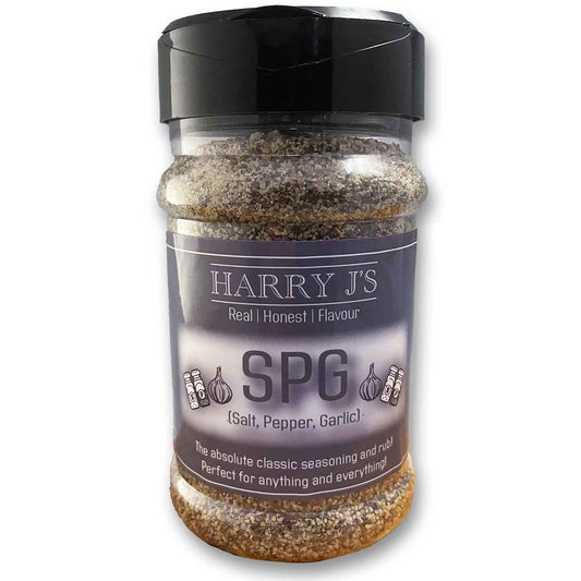 Harry J's BBQ Rub SPG for Meat - 200g Seasoning with Salt, Pepper, Garlic - Perfect BBQ Meat Rub - Made in the UK